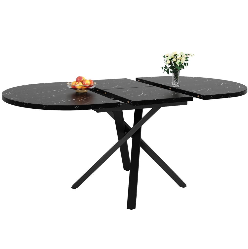 Tavolo rotondo allungabile effetto marmo 100/140 cm in MDF e metallo nero