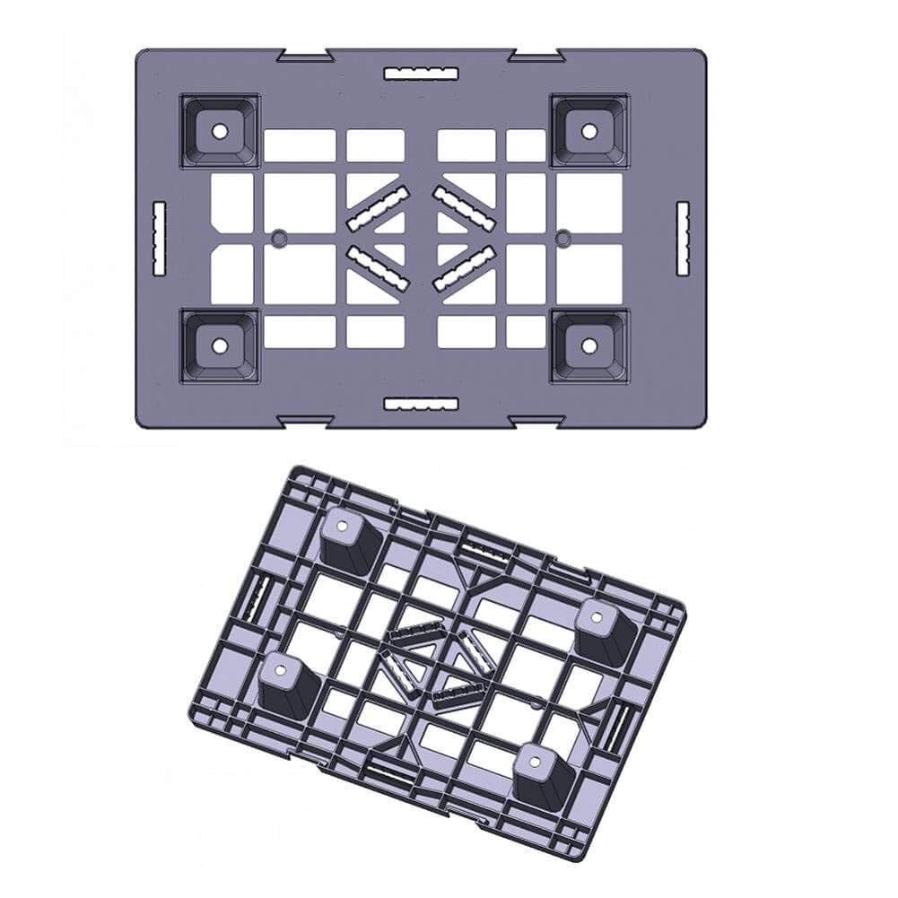 Pallet in plastica riciclata (PP), Mis. 400 L x 600 P x 124 H mm, con 4 piedi, piano forato, portata statica 500 Kg, portata dinamica 400 Kg