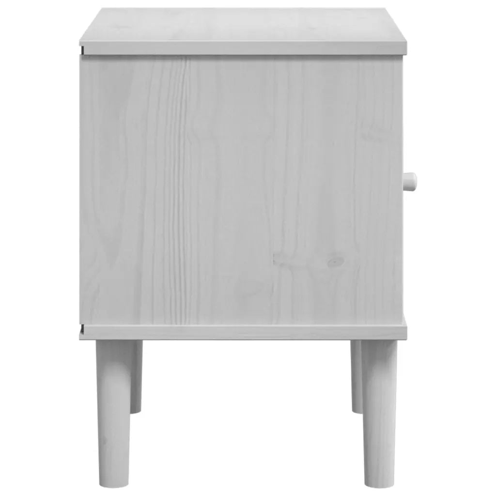 Comodino | Armadio da Notte | Mobiletto da notte SENJA Bianco Aspetto Rattan 40x35x48 cm in Legno Pino