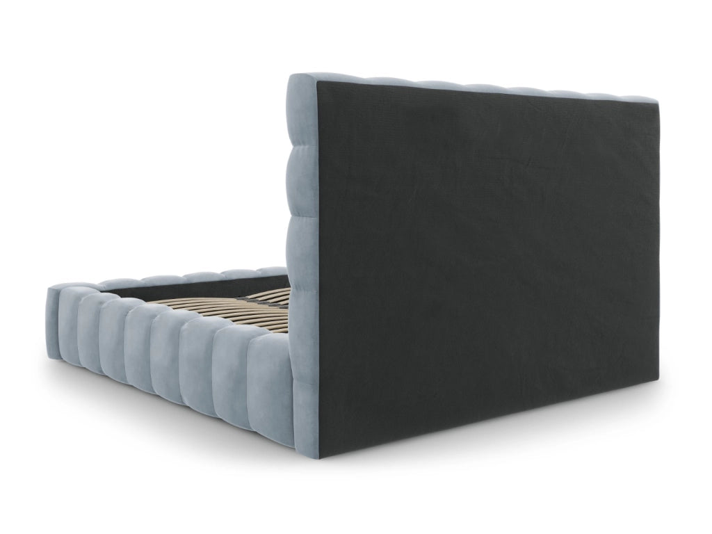 Cosmopolitan Design - Letto a cassettone con testiera "Bali" 200x200cm in velluto azzurro 