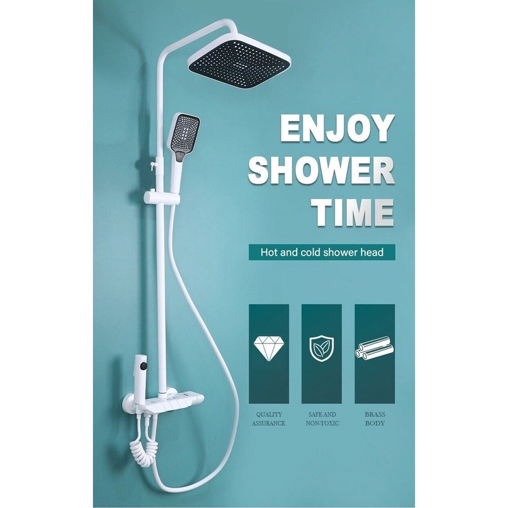Trade Shop - Set Saliscendi Bagno Colonna Doccia Rubinetto Soffione Doccetta Bidet Bianco 87345 -