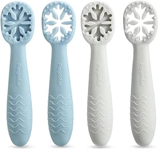 Set di cucchiai per bambini, 4 pezzi, BPA libero, silicone, cucchiaio da mangiare, cucchiaio da alimentazione, alimentazione automatica, utensili per bambini, morbido, flessibile, per bambini e bambini di 6 mesi