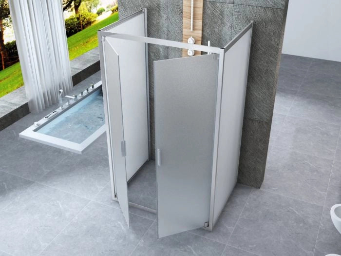 Box doccia Cristallo 6 mm 3 lati - Due Fissi piu' porta Saloon Opaco - Misura: 90 x 80 x 90 x190h