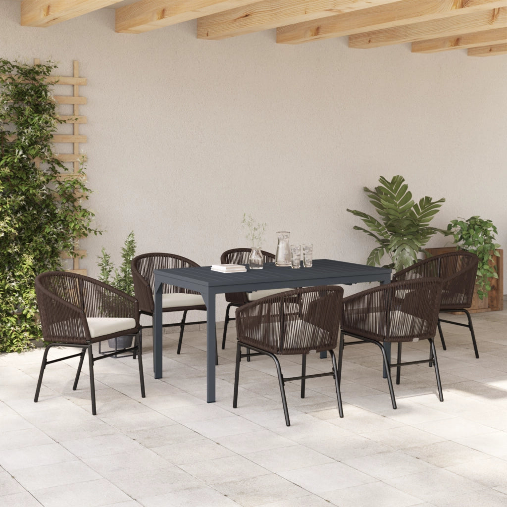 Set da pranzo da giardino con cuscini marroni in rattan polietileno