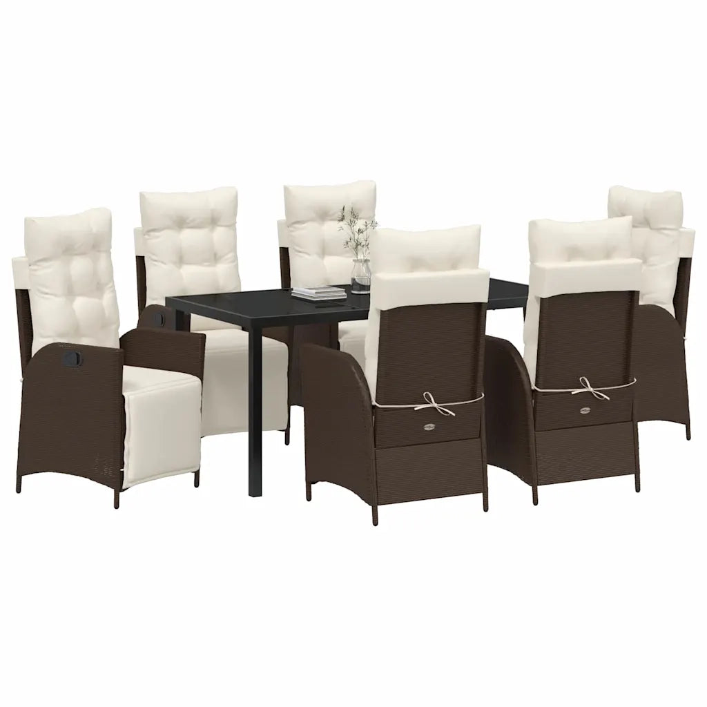 Set da Pranzo per Giardino con cuscino 7 pcs Marrone polyrattan 3380544