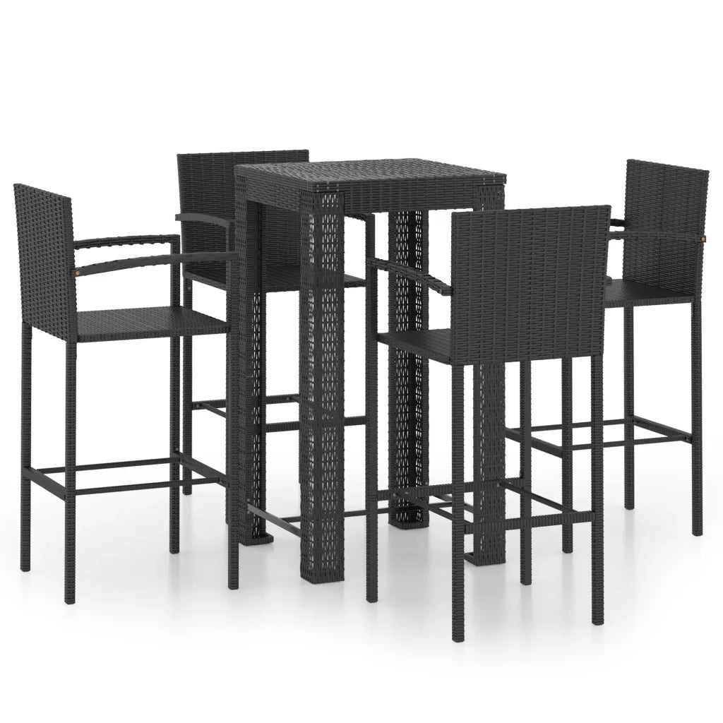 Set Bar da Giardino 5 pz con Braccioli in Polyrattan Nero 3064808