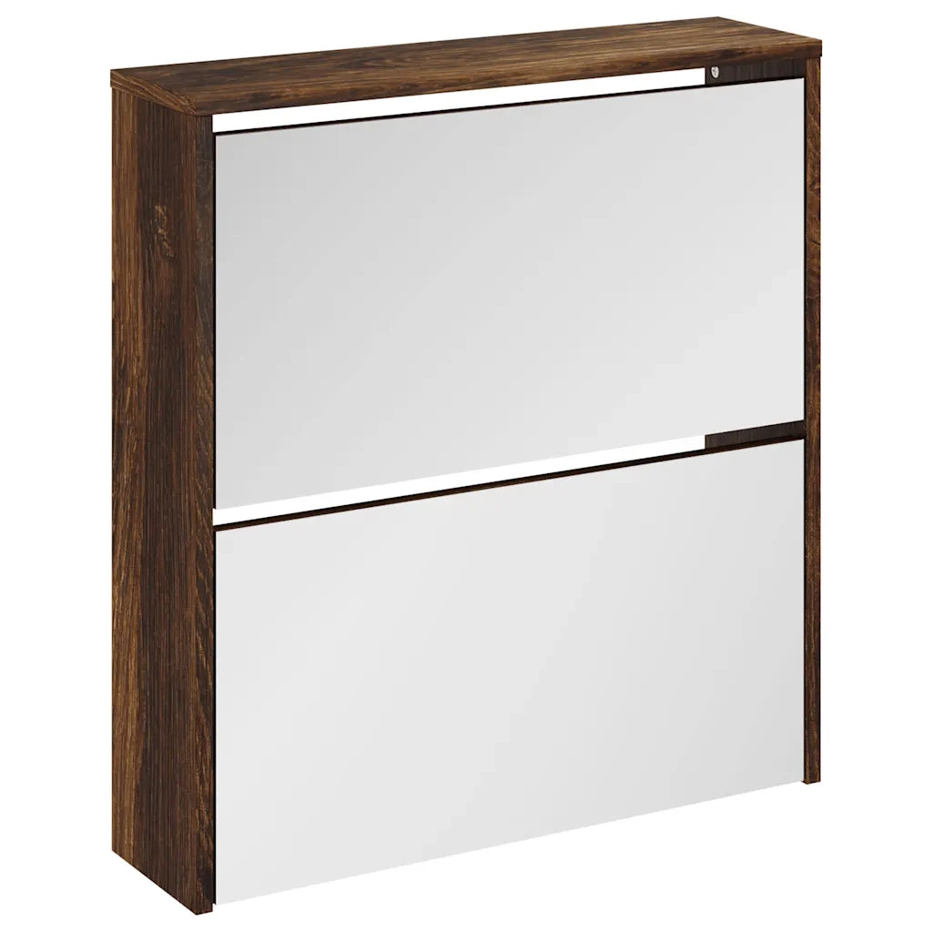 Scarpiera con Specchio a 2 Livelli Rovere fumo 63x17x67 cm 342632