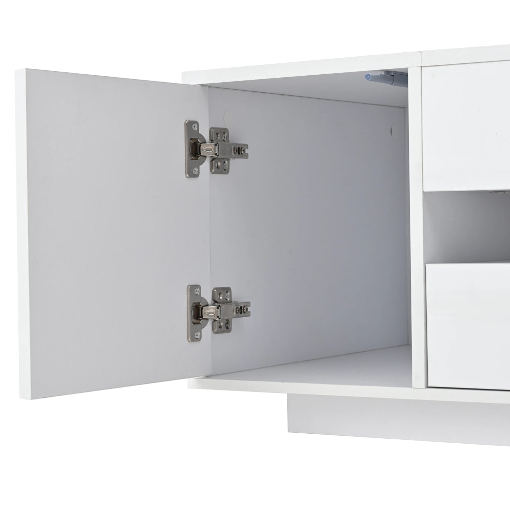 TAVOLINO ALZABILE 90 x 50 x 34,5 cm Bianco Lucido con LED e 1 cassetto