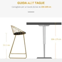 Set 2 Sgabelli da Bar Alti con Schienale e Poggiapiedi per Salotto o Cucina Stile Moderno, Cuscino in Velluto e Struttura in Metallo, 52.5x47x97cm, Nero e Oro