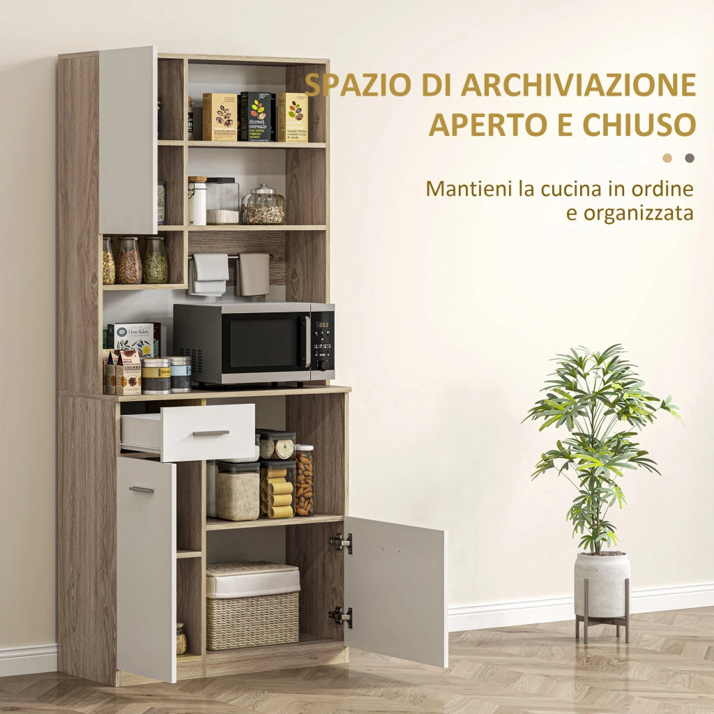 Mobile Dispensa 80x35x180 cm Ripiano con Foro Passacavi Bianco e Rovere
