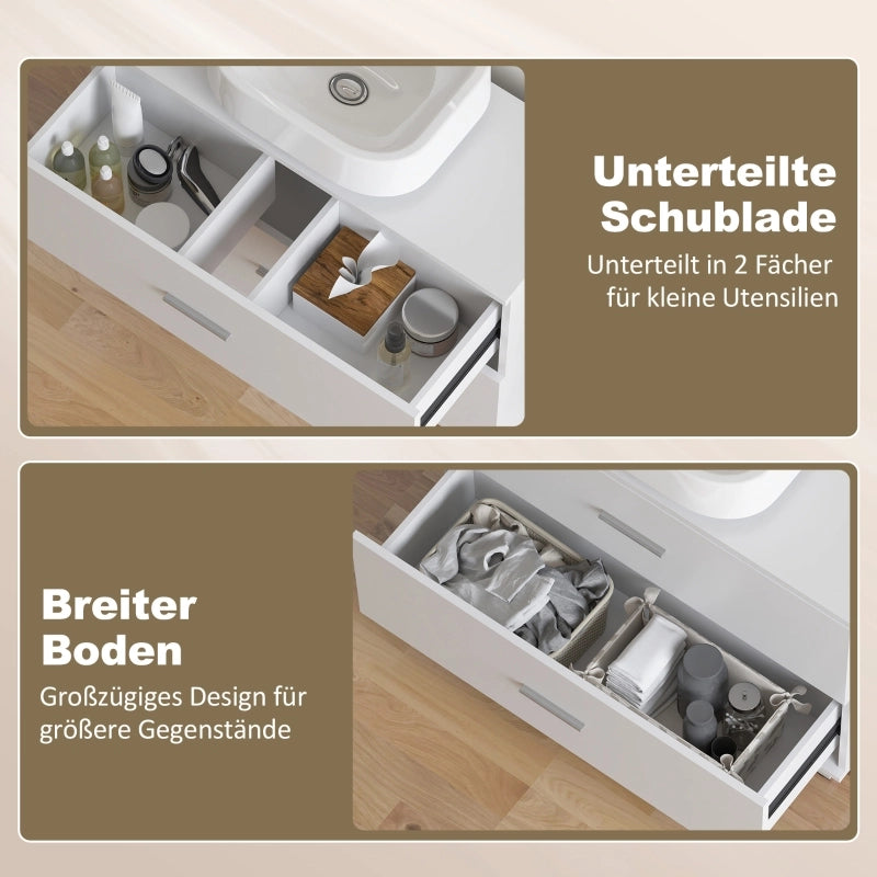 Mobile bagno moderno con 2 cassetti, mobiletto autoportante per lavabo senza zoccolo, bianco