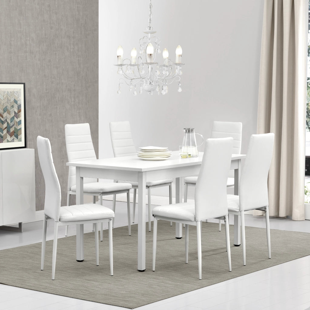 Set Sala da Pranzo Bjerkvik Tavolo 140x60 cm e 6 Sedie Imbottite Rivestimento in Similpelle - Bianco [en.casa]