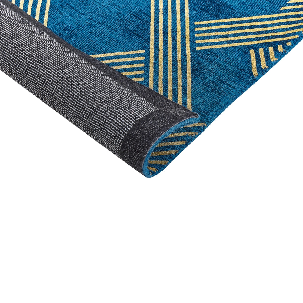 Tappeto Blu con dorato Fantasia Geometrica Viscosa con Cotone 140 x 200 cm Stile Modern Glam