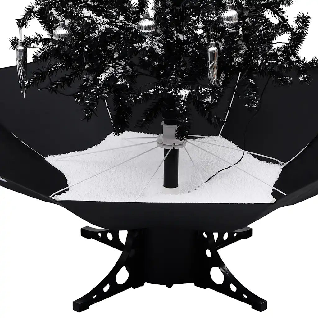 Albero di Natale con Nevicata e Base ad Ombrello-Decorazioni natalizie Nero 190cm PVC