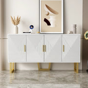 Credenza Bianca Moderna 150 cm Madia 4 Ante Lucida con Maniglie Dorate e Ripiani Regolabili