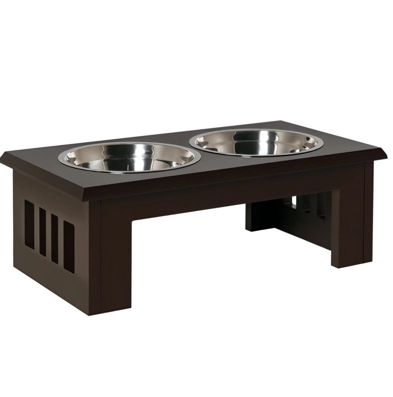 Supporto rialzato per cane con 2 ciotole in acciaio inox, Espresso