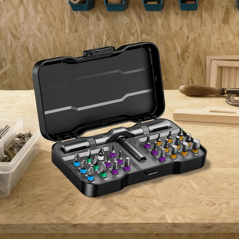 Trade Shop - Kit Cacciaviti A Cricchetto 24in1 Di Precisione Con 24 Punte Manico Rimovibile Riparazioni -
