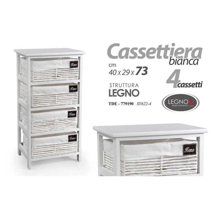 HOME CASSETTIERA CON 4 CESTE 40X29X73 CM IN COLORE BIANCO