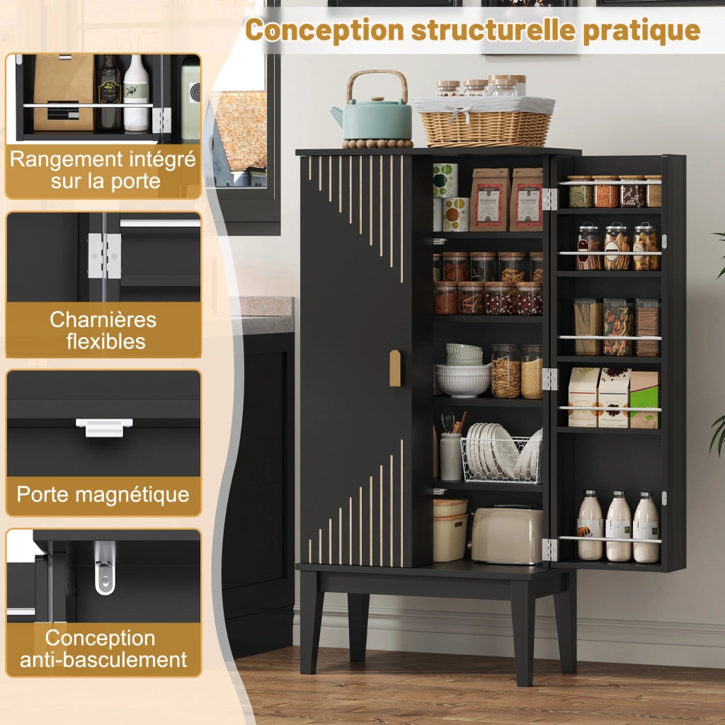 Credenza con 2 ante e 5 vani per cucina e soggiorno in MDF 120×59×30 cm nero