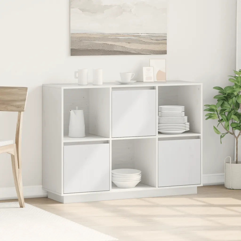 Credenza Bianca 110,5x35x80 cm in Legno Massello di Pino