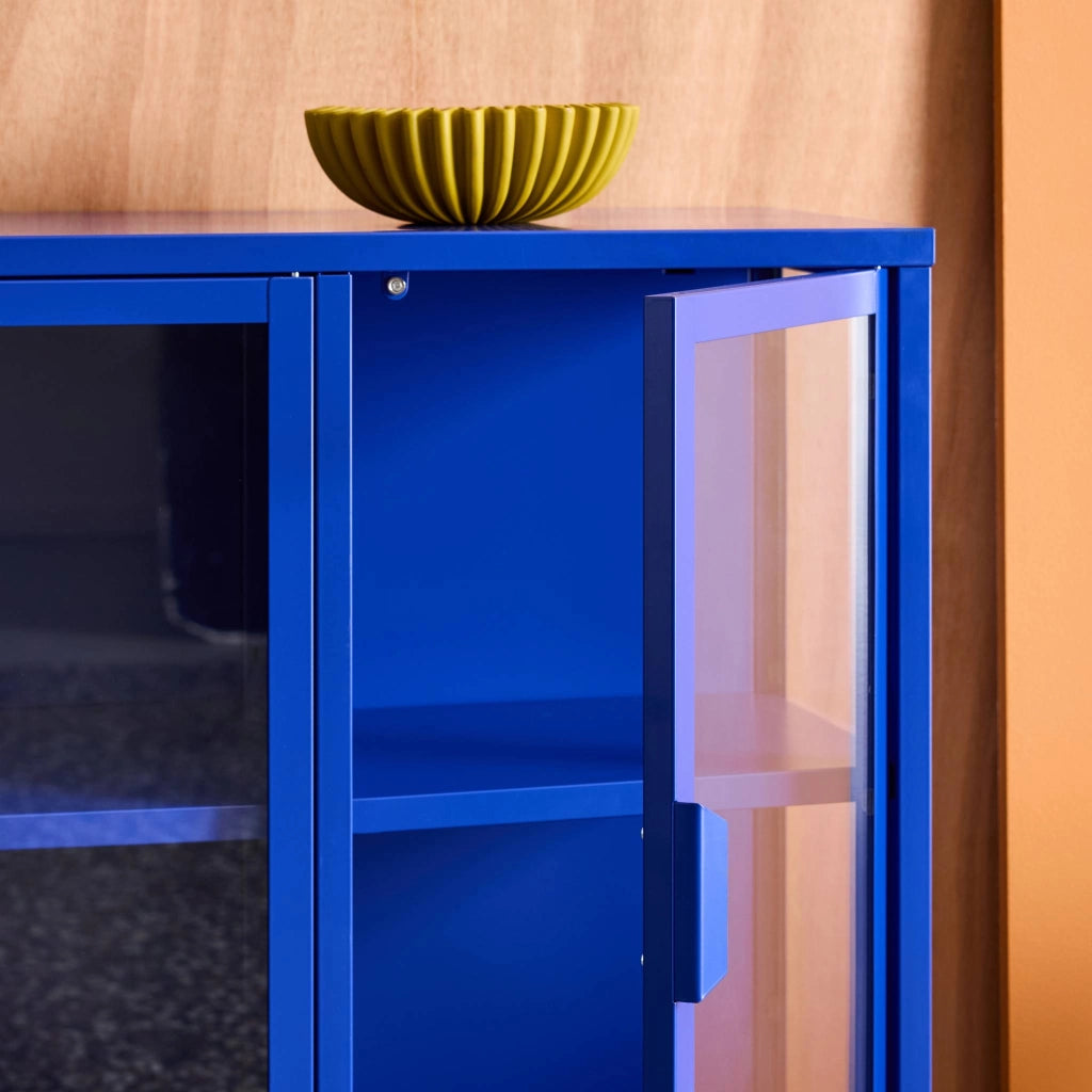 Credenza industriale in metallo e vetro temperato 3 ante, 100cm