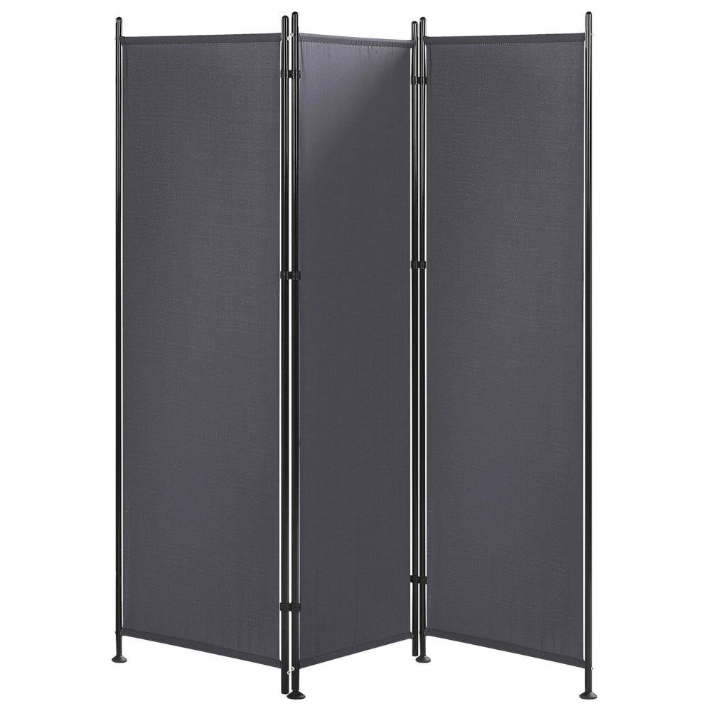 Divisorio per ambienti grigio poliestere Nero struttura in acciaio 3 pannelli divisorio decorativo dello schermo