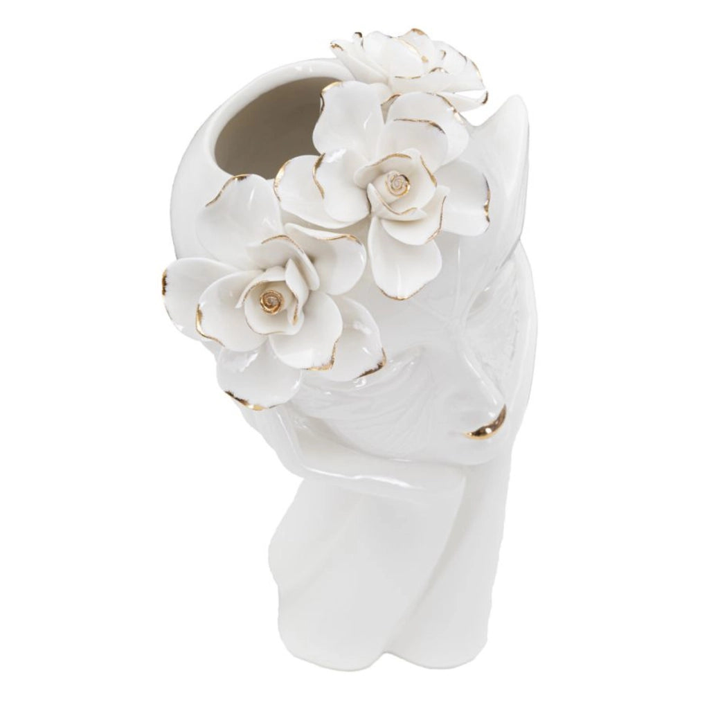 Vaso Decorativo Viso 30, Bianco, Porcellana, 16,5x14x27,3 cm