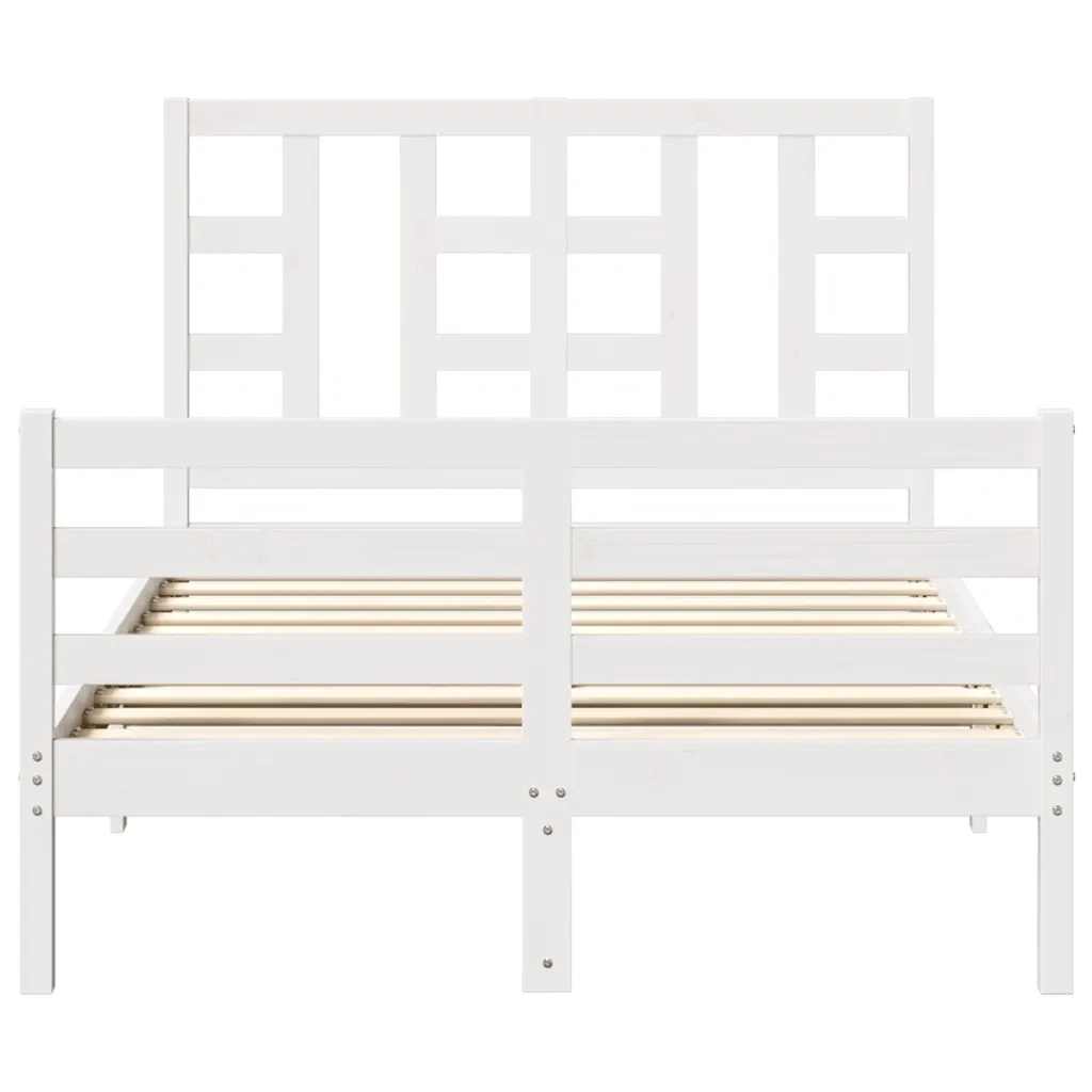 Giroletto con Testiera-Struttura Letto con testiera Bianco 120x200 cm in Legno Massello 656461