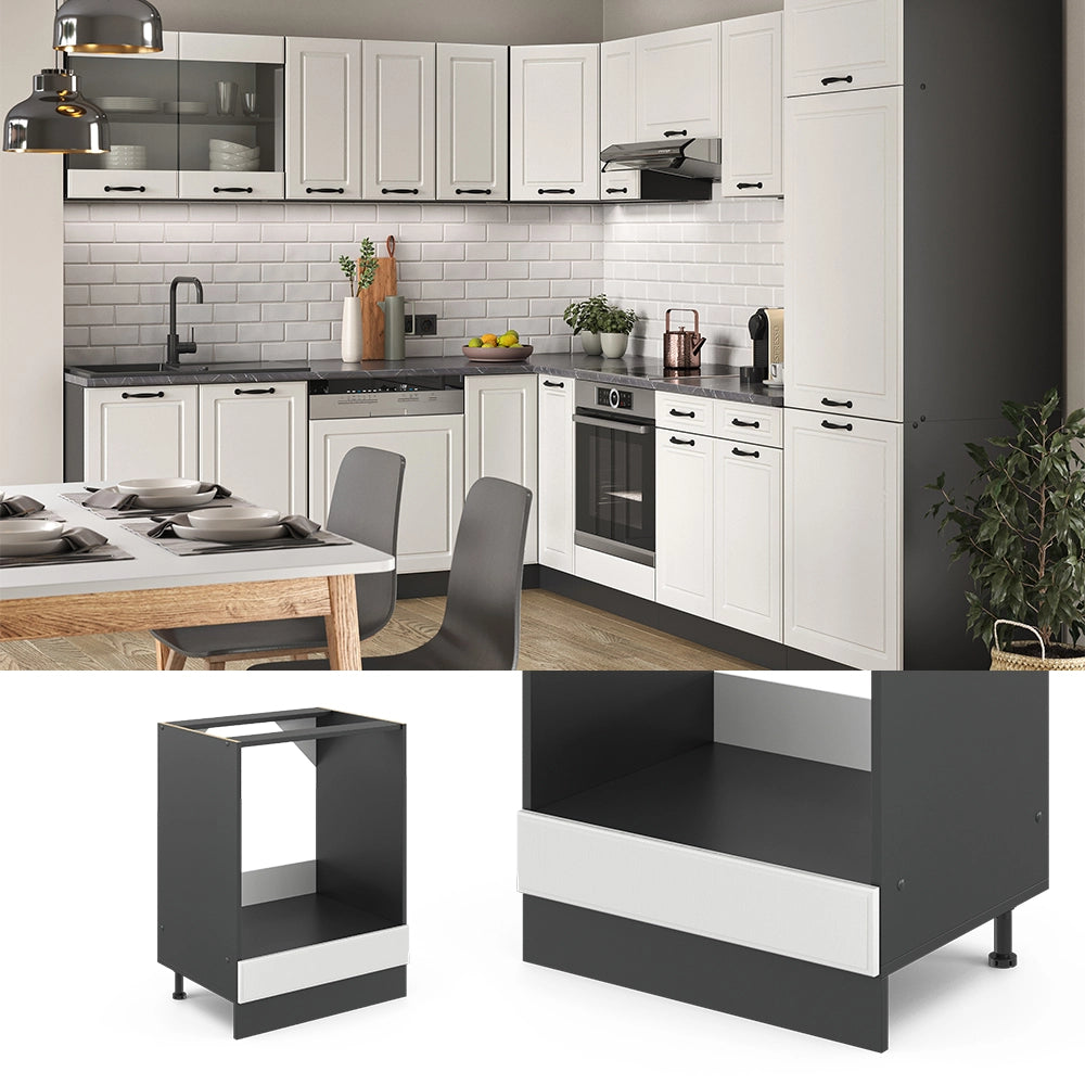 Mobile per forno da incasso R-Line Bianco rustico/Antracite 60 cm senza piano di lavoro Vicco