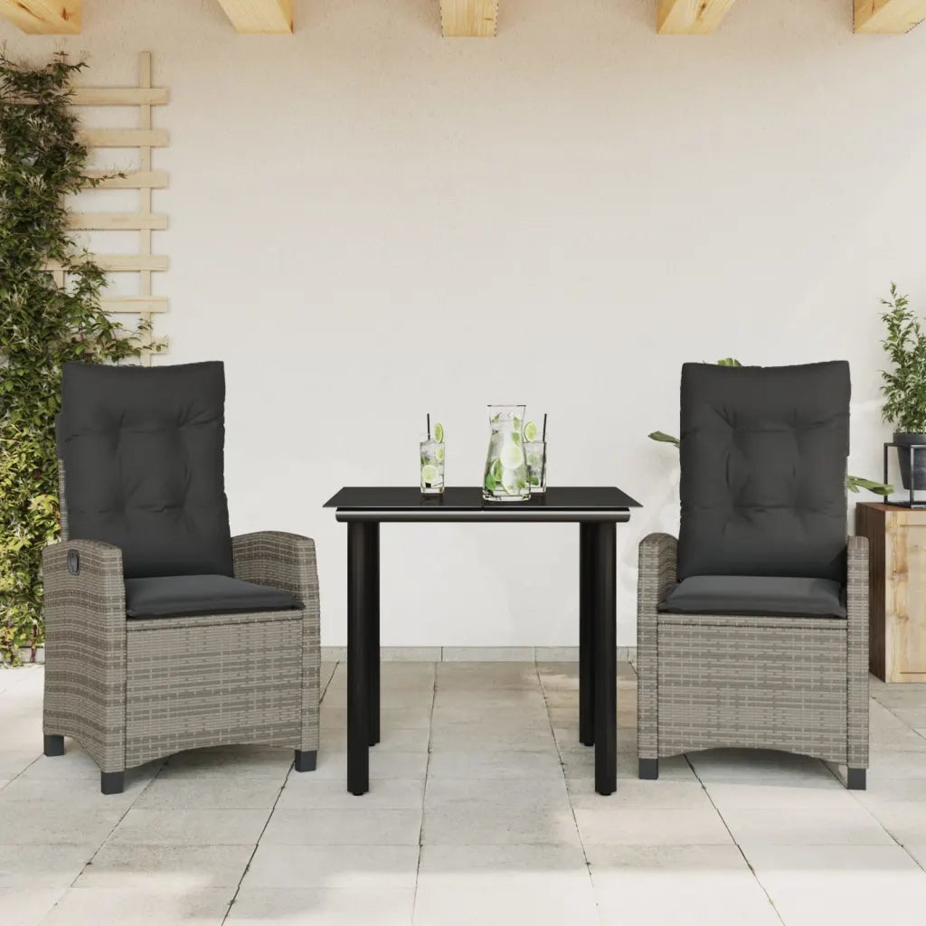 Set da Pranzo da Giardino 3 pz con Cuscini in Polyrattan Grigiocod mxl 87015