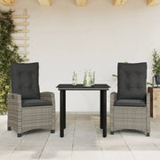 Set da Pranzo da Giardino 3 pz con Cuscini in Polyrattan Grigiocod mxl 87015