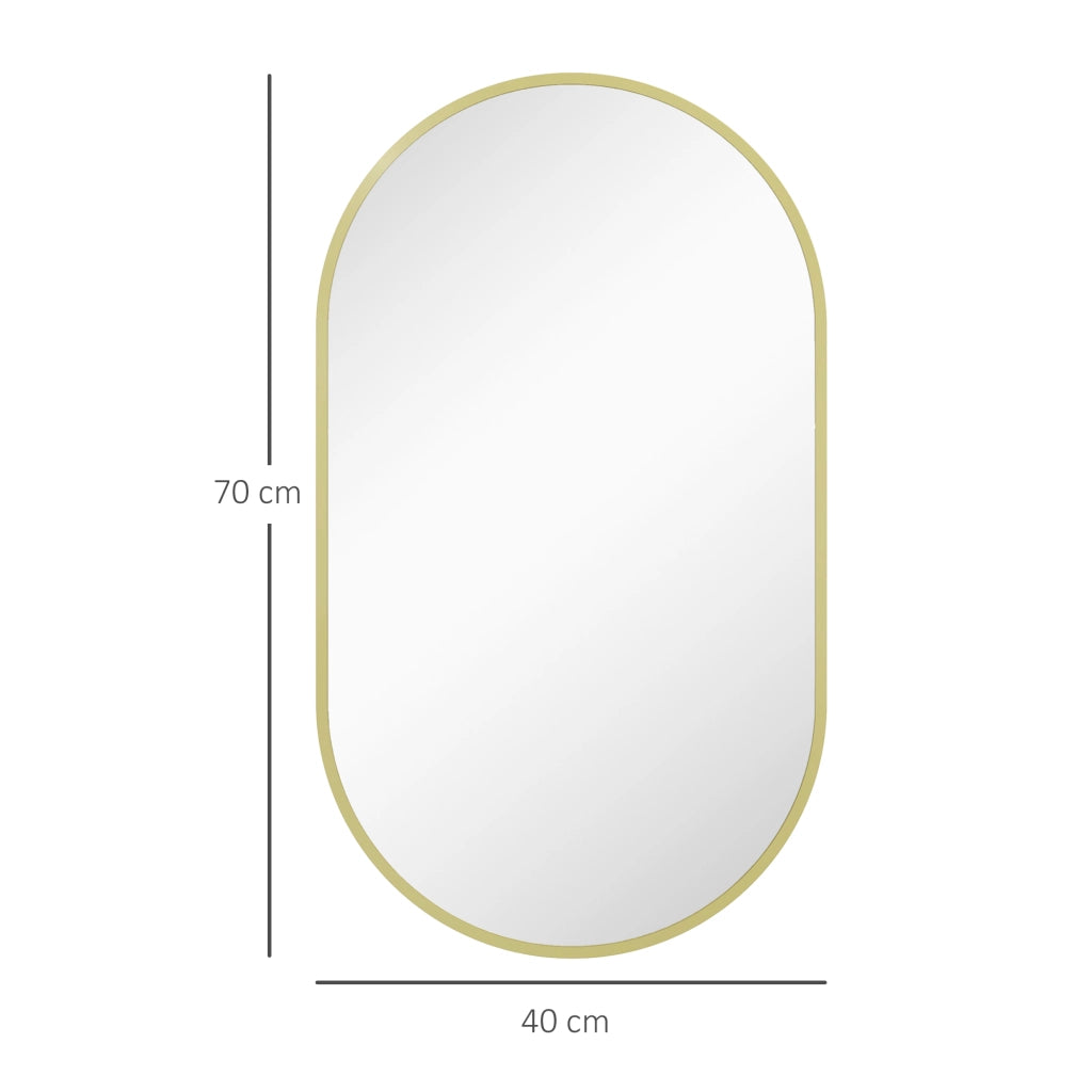 Specchio da Bagno Ovale con Cornice in Alluminio ¨C zephmum ¨C Dorato 40x70 cm
