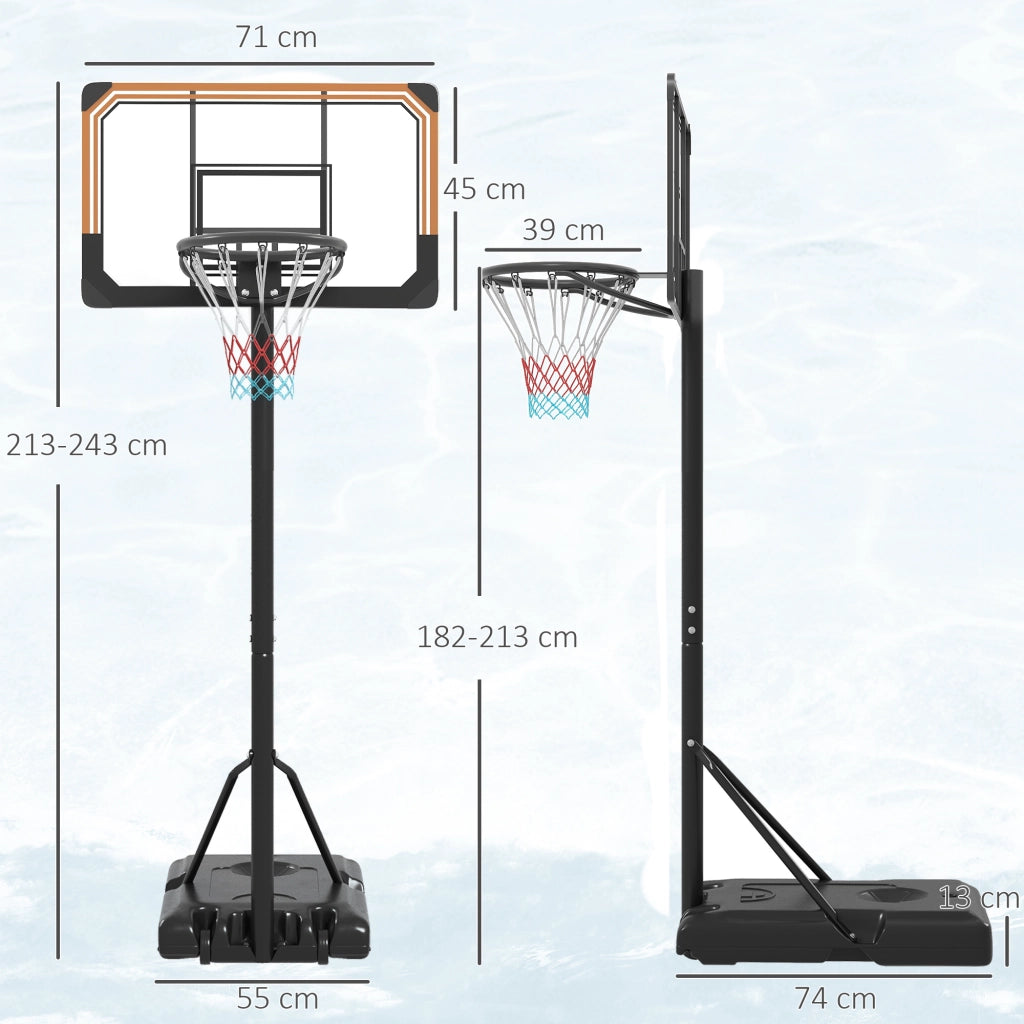 Canestro da Basket Regolabile con Ruote ¨C Xylo ¨C Altezza 213-243 cm Base Zavorrabile Nero