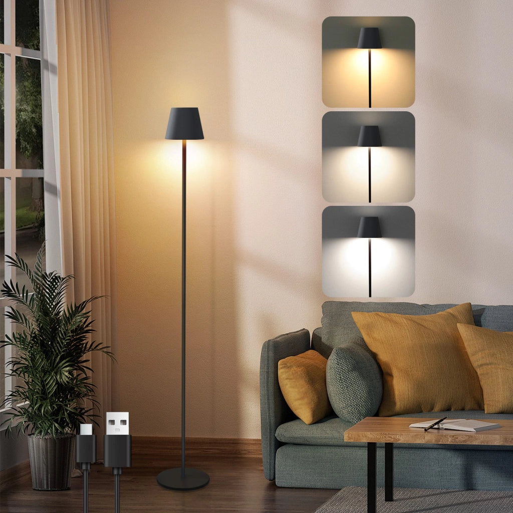 ZMH Lampada da terra LED nera dimmerabile metallo moderna senza fili 125cm