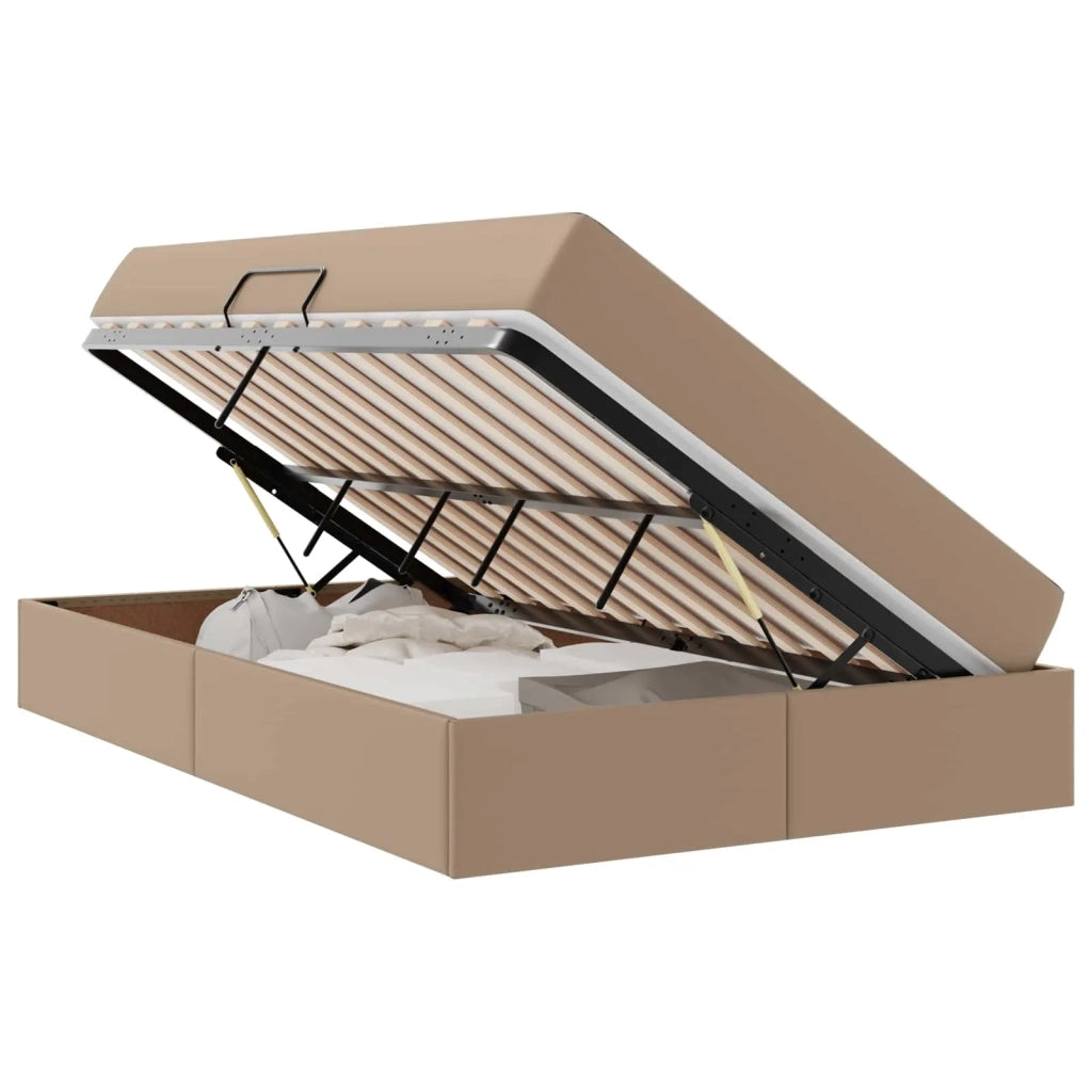 Letto con contenitore e materasso 2 pcs Cappuccino Pelle