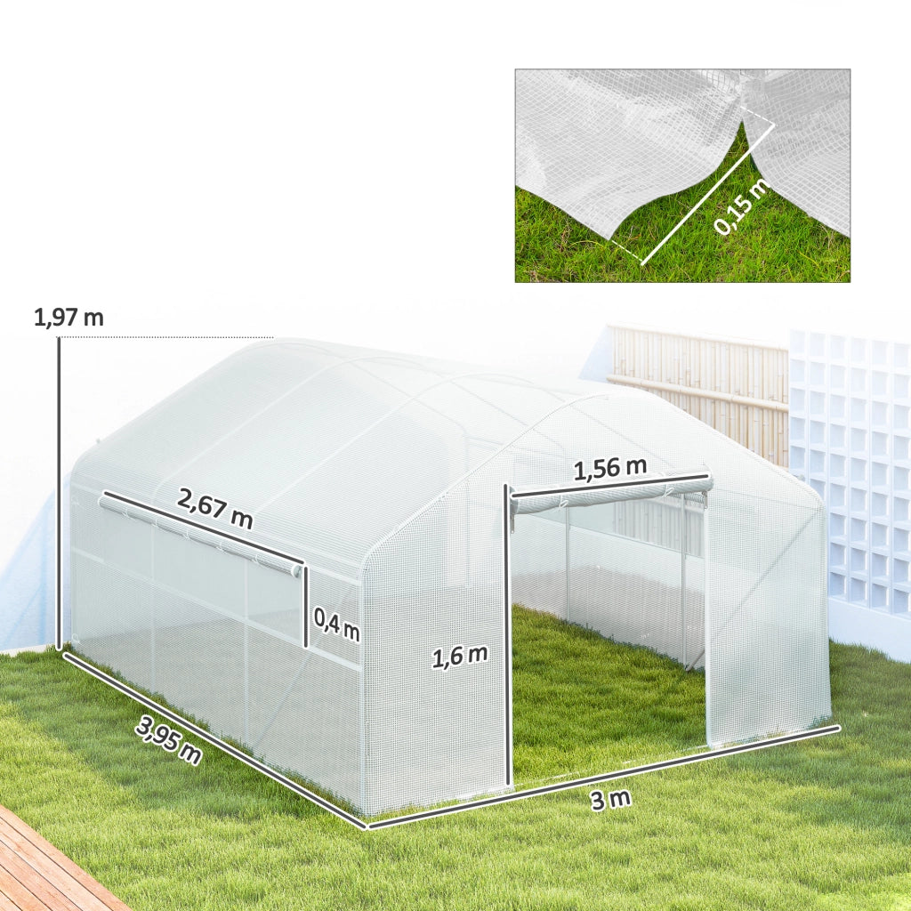 Serra Tunnel 4x3x2 m con 2 Finestre e Porta ¨C zephmum ¨C Bianco