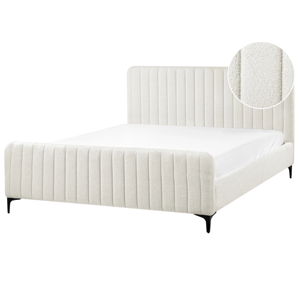 Letto in bouclé bianco sporco UE Matrimoniale 160 x 200 cm Testiera Imbottita con Gambe in metallo Design moderno