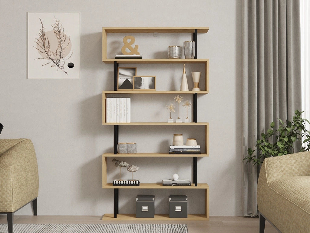Biblioteca Stio, Libreria 5 Ripiani, 90x22x163h cm Marrone Rovere