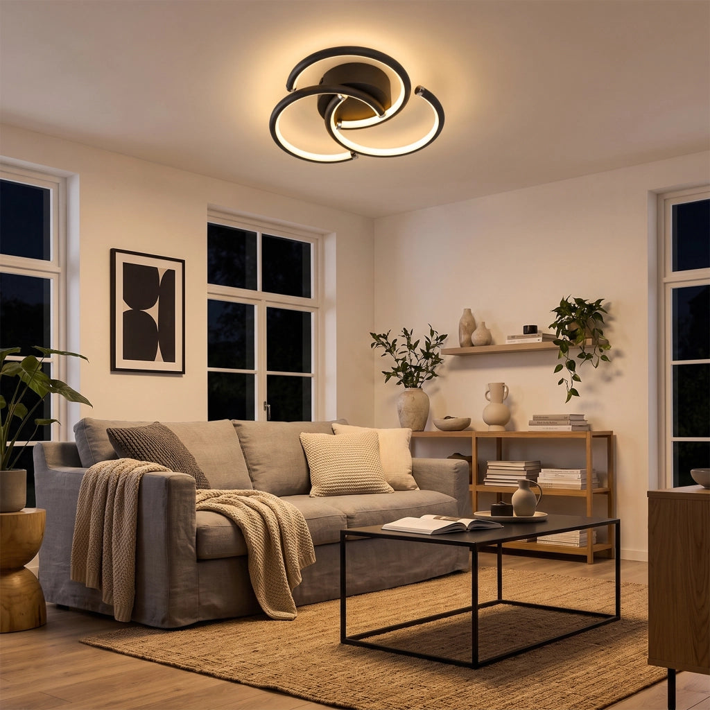 ZMH Lampada da Soffitto LED 24W 3000K Nera Anelli Moderna in Metallo per Soggiorno Ufficio Cucina Corridoio