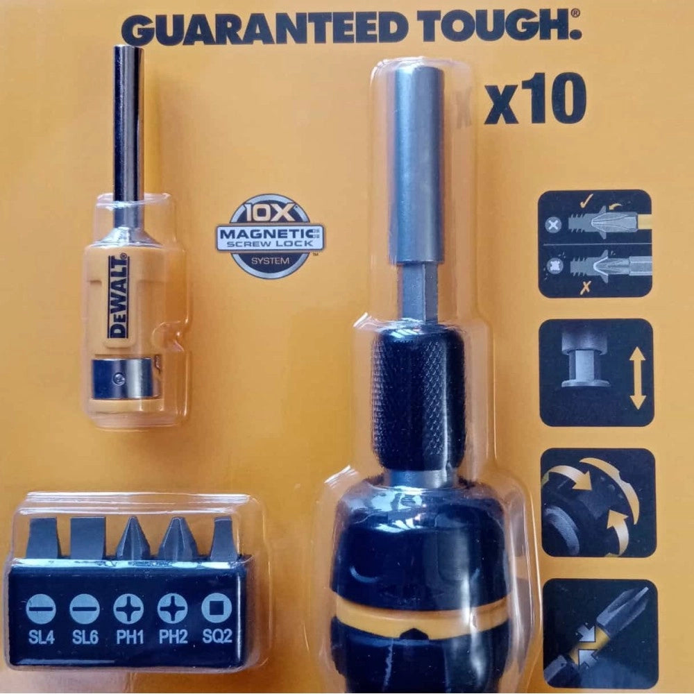 Dewalt set giravite con cricchetto e barra telescopica