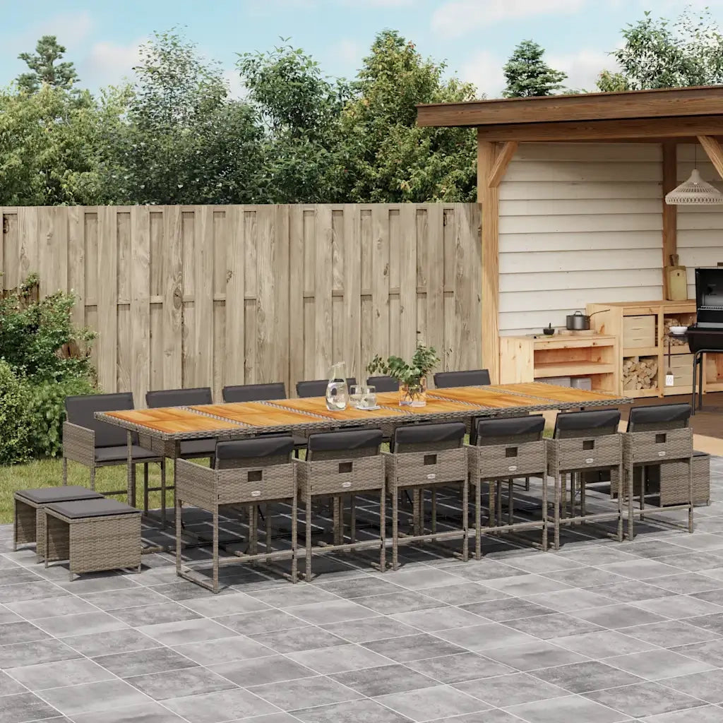 Set da Pranzo da Giardino 17pz con Cuscini Grigio in Polyrattan 3211370