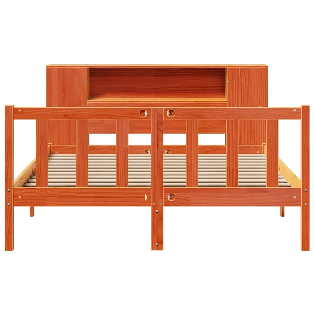 Letto Libreria senza Materasso Marrone Cera 150x200 cm in Pino 3321672