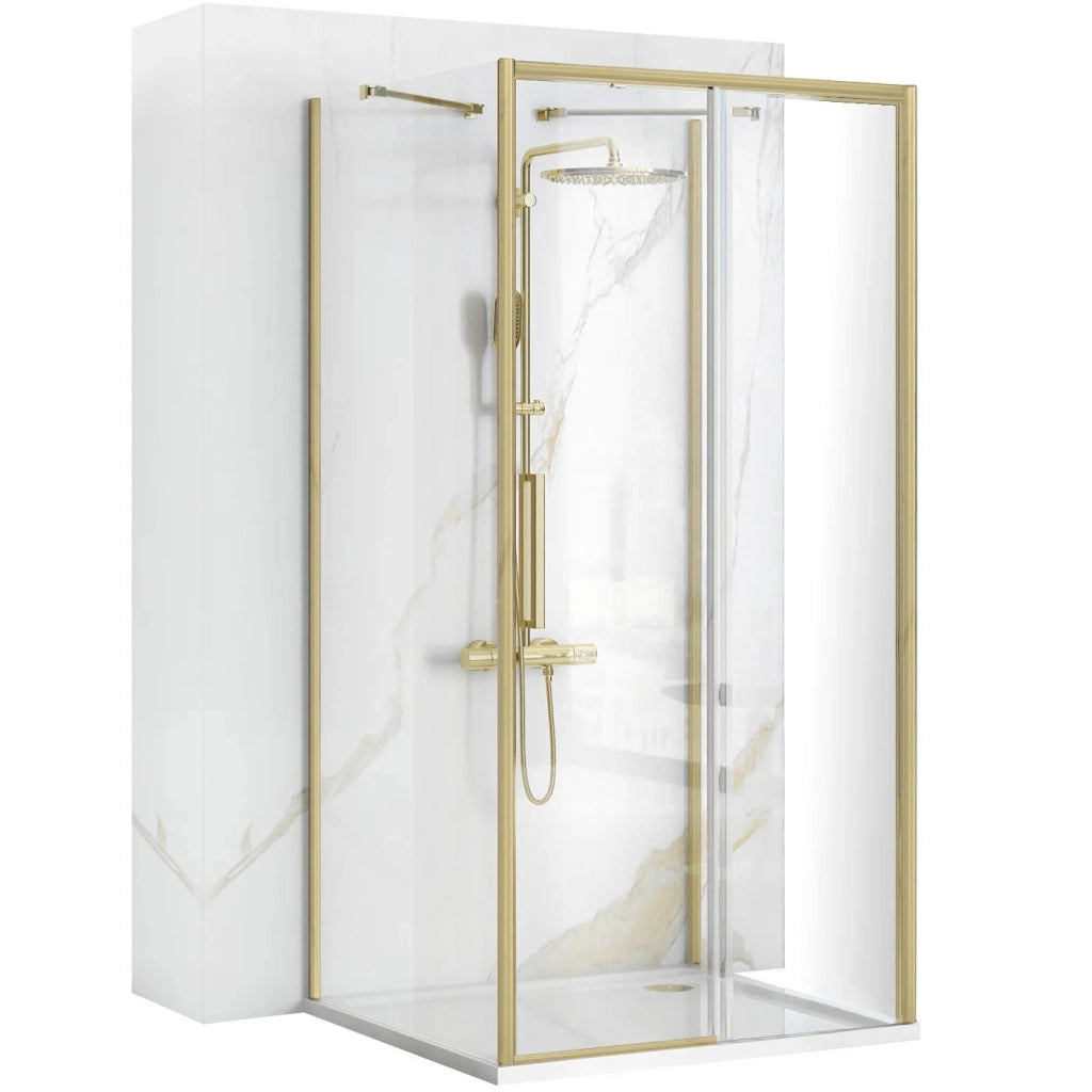 Cabina Doccia A Parete Rea Rapid Slide Brush Gold 130x80