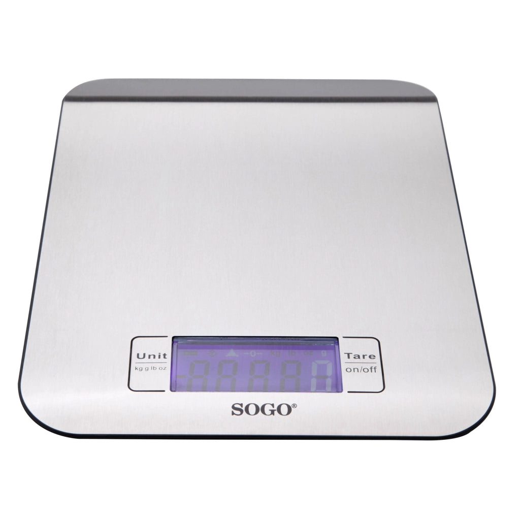 Bilancia da cucina digitale acciaio inox, display LED retroilluminato, 5kg, funzioni zero e tara - SOGO