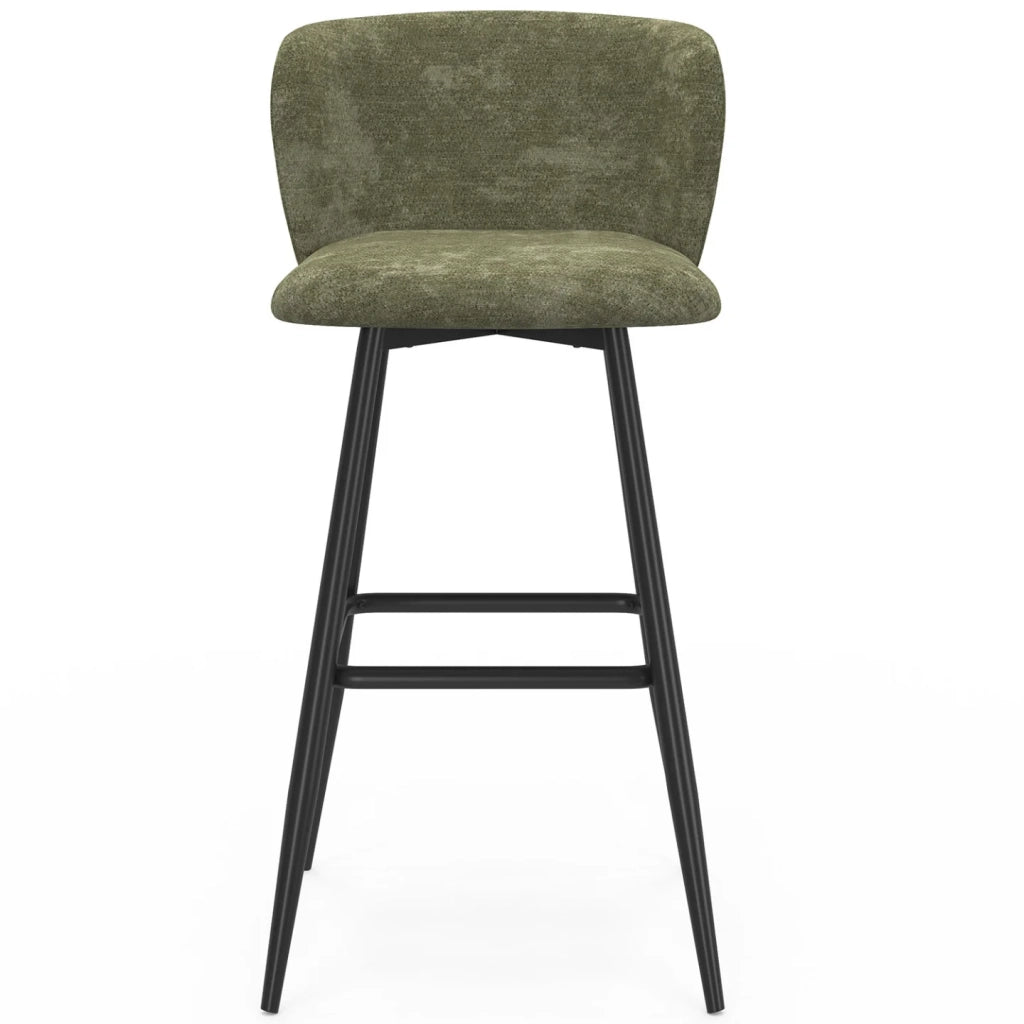 IDMarket - Set di 4 sgabelli da bar FANNY con seduta in ciniglia verde kaki e gambe in metallo nero