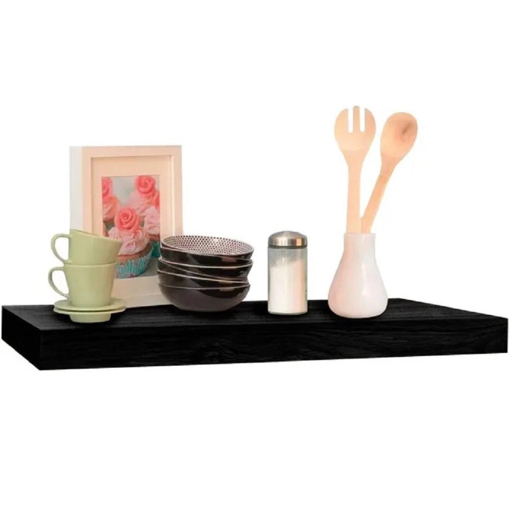 Trade Shop - Mensola Da Parete In Legno Mdf 80x23,5x3,8cm Pensile Scaffale A Muro Staffe Nero -