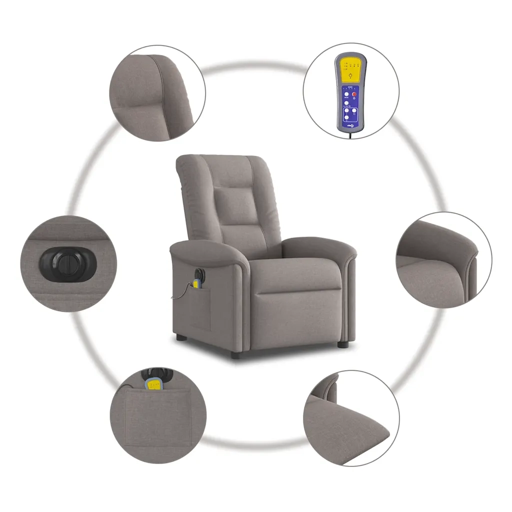 Poltrona Massaggiante | Sedia Relax Reclinabile Elettrica Tortora in Tessuto