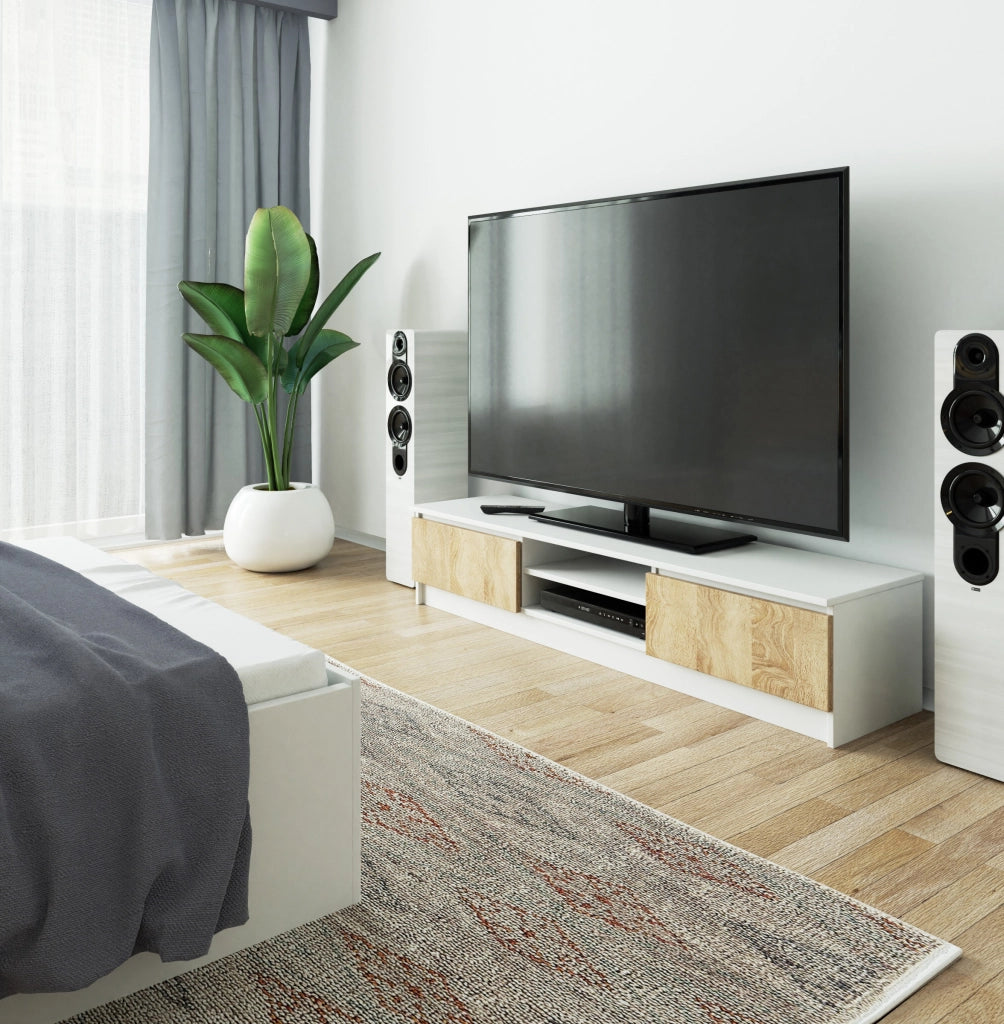 Mobile TV AKORD Bianco 160 cm 2 ante inserto frontale Sonoma Quercia 160x40x33 cm
