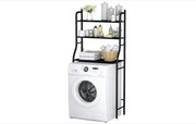 Sistema di Stoccaggio per Bagno, Scaffalatura per Lavatrice, 3 Ripiani, Supporto per Angolo Bagno, Organizzatore di Stoccaggio, con Binario di Appeso, Scaffalatura per Bagno, Nero