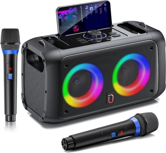 Sistema karaoke portatile con 2 microfoni wireless e altoparlante Bluetooth - sistema PA karaoke per adulti e bambini - compatibile con TF-Card/USB AUX-in TWS - per feste